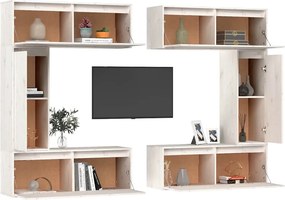 vidaXL Έπιπλα Τηλεόρασης 6 τεμ. Λευκά από Μασίφ Ξύλο Πεύκου