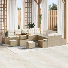 vidaXL Σετ Καναπέ Κήπου με μαξιλάρι 13 pcs Μπεζ Πολυ ράταν