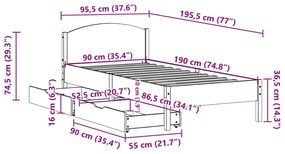 Σκελετός Κρεβατιού Χωρίς Στρώμα 90x190 εκ Μασίφ Ξύλο Πεύκου - Καφέ