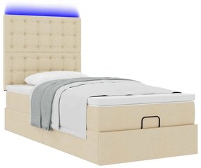 vidaXL Οθωμανικό κρεβάτι με στρώμα & LEDs Cream 80x200cm ύφασμα