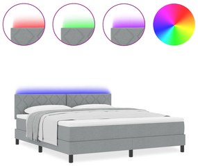 vidaXL Κρεβάτι Box Spring με Στρώμα & LED Ανοιχτό Γκρι 180x200 εκ. Ύφασμα