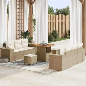 vidaXL Σετ Καναπέ Κήπου με αποθήκευση 9 pcs Μπεζ Πολυ ράταν