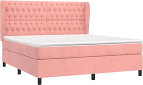 vidaXL Κρεβάτι Boxspring με Στρώμα Ροζ 180x200 εκ. Βελούδινο
