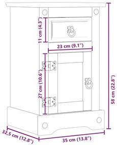 Κομοδίνο Corona 35x32,5x58 εκ. από Μασίφ Ξύλο Πεύκου - Καφέ