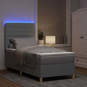 vidaXL LED Κρεβάτι με βάθρο Ανοιχτό γκρι 100 x 200 cm ύφασμα