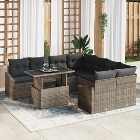 vidaXL Σετ Καναπέ Κήπου με αποθήκευση 9 pcs Γκρι Πολυ ράταν