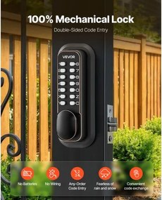 VEVOR Mechanical Keyless Entry Door Lock, 2.0 Code Upgrade, 4-7 Digits Code, Double-Sided Push Button Combination Mechanical Keypad Door Knob, Auto Locking, for Indoor or Outdoor, Oil-Rubbed Bronze