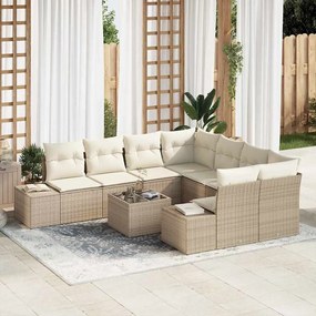vidaXL Σετ Καναπέ Κήπου 9 pcs Μπεζ Πολυ ράταν