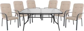 Set Astor (Τραπ.+ 6 Πολ.) Μετ.Ανθρακί Μαξ.μπέζ Table:150x90x70 Armch:58x77x94