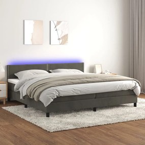 Κρεβάτι Boxspring με Στρώμα &amp; LED Σκ. Γκρι 200x200εκ. Βελούδινο - Γκρι
