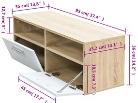 vidaXL Έπιπλο Τηλεόρασης Δρυς / Λευκό 95 x 35 x 36 εκ. από Επεξ. Ξύλο