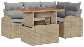vidaXL Σετ Καναπέ Κήπου με αποθήκευση 5 pcs Μπεζ Πολυ ράταν