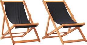 vidaXL Καρέκλες Παραλίας Πτυσσόμενες 2 τεμ. Μαύρες Υφασμάτινες