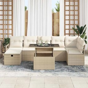 vidaXL Σετ Καναπέ Κήπου με μαξιλάρι 8 pcs Μπεζ Πολυ ράταν