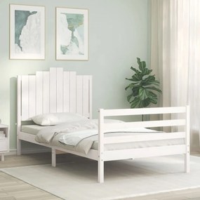 Πλαίσιο Κρεβατιού με Κεφαλάρι Λευκό 100x200 εκ. Μασίφ Ξύλο