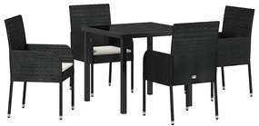 vidaXL Σέτ φαγητού για κήπο με μαξιλάρι 5 pcs Μαύρο Πολυ ράταν