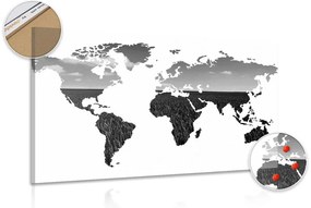 Εικόνα στον παγκόσμιο χάρτη φελλού σε ασπρόμαυρο σχέδιο - 120x80  wooden