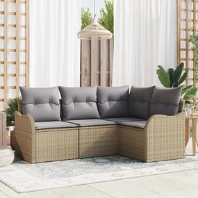 vidaXL Σετ Καναπέ Κήπου με μαξιλάρι 4 pcs Μπεζ Πολυ ράταν