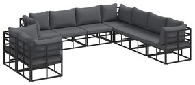 vidaXL Σετ Καναπέ Κήπου με μαξιλάρι 9 pcs Μαύρο Αλουμίνιο