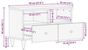 Έπιπλο Τηλεόρασης 70 x 33 x 46 εκ. από Μασίφ Ξύλο Μάνγκο - Καφέ