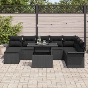 vidaXL Σετ Καναπέ Κήπου με μαξιλάρι 9 pcs Μαύρο Πολυ ράταν