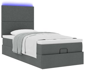 Οθωμανικό κρεβάτι με στρώμα &amp; LEDs Σκούρο γκρι 90x190cm ύφασμα 3313886