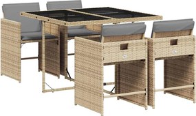 vidaXL Σετ Τραπεζαρίας Κήπου 5 τεμ. Μικτό Μπεζ Συνθ. Ρατάν &amp; Μαξιλάρια