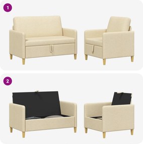 vidaXL Σαλονάκι Σετ Με Αποθηκευτικό Χώρο 2 pcs Κρεμ Πολυεστέρας