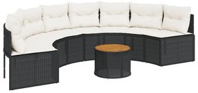 vidaXL Καναπές Κήπου Ημικυκλικός Μαύρος Συνθ. Ρατάν Τραπέζι/Μαξιλάρια