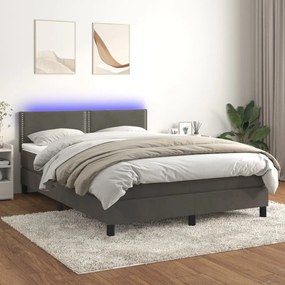 Κρεβάτι Boxspring με Στρώμα &amp; LED Σκ. Γκρι 140x190εκ. Βελούδινο
