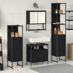vidaXL Σετ Επίπλων Μπάνιου με ράφι 4 pcs Μαύρη Οξυά Επεξεργασμένο ξύλο