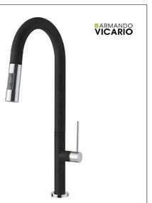 Armando Vicario Tozo 48780 Granite Nero Μπαταρία Κουζίνας Με Υψηλό Περιστρεφόμενο Ρουξούνι και Συρόμενο Ντους