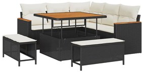 vidaXL Σετ Καναπέ Κήπου με μαξιλάρι 8 pcs Μαύρο Πολυ ράταν