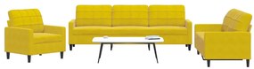 vidaXL Σετ Σαλονιού 3 Τεμαχίων Κίτρινο από Βελούδο με Μαξιλάρια