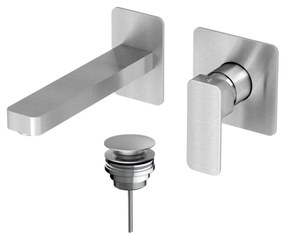 Eurorama Eletta Tecno Inox Finish Μπαταρία Νιπτήρος εντοιχισμού 2 οπών+Βαλβίδα Νιπτήρα Clic Clac 144904-110 R0338-110