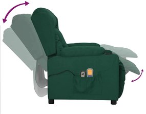 vidaXL Πολυθρόνα Μασάζ Ηλεκτρική Σκούρο Πράσινο Υφασμάτινη