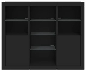 vidaXL Μπουφέδες με Φώτα LED 3 τεμ. Μαύροι από Επεξεργασμένο Ξύλο