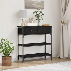 vidaXL Κονσόλα Μαύρη Δρυς 72,5x25x75 εκ. Σανίδα και Χάλυβας