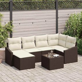 vidaXL Σέτ φαγητού για κήπο με μαξιλάρι 7 pcs Καφέ, Κρέμα