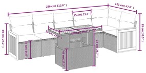 vidaXL Καναπές Σετ 7 Τεμαχίων Μαύρο Συνθετικό Ρατάν με Μαξιλάρια