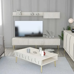Stewehome Σαλόνι 3 τεμαχίων Κρέμα / Χρυσό 105x60x33.6 cm