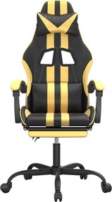 vidaXL Καρέκλα Gaming Περιστρ. Υποπόδιο Μαύρος χρυσός Συνθετικό Δέρμα