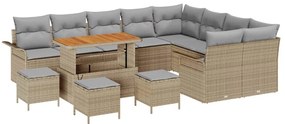 vidaXL Σετ Καναπέ Κήπου Ρυθμιζόμενο ύψος 13 pcs Μπεζ συνθετικό ρατάν