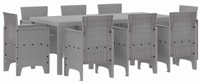 vidaXL Σέτ φαγητού για κήπο 9 pcs Ανοιχτό γκρι Rattan Polt