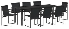 vidaXL Σετ Τραπεζαρίας Κήπου 9 κομματιών Μαύρο Τεξτιλίνη και Χάλυβας