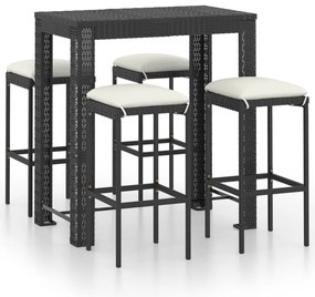 vidaXL Σετ Επίπλων Μπαρ Κήπου 5 τεμ. Μαύρο Συνθετ. Ρατάν με Μαξιλάρια