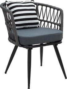 Πολυθρόνα Naoki pakoworld μέταλλο μαύρο-pe γκρι-μαξιλάρι ασπρόμαυρο