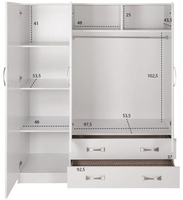 ΝΤΟΥΛΑΠΑ 3ΦΥΛΛΗ CARLY HM384.05 ΜΕ ΔΥΟ ΣΥΡΤΑΡΙΑ ΛΕΥΚΗ 150X55Χ180Υεκ.