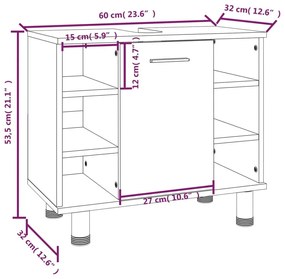 Ντουλάπι Μπάνιου Καπνιστή Δρυς 60x32x53,5 εκ Επεξεργασμένο Ξύλο - Καφέ