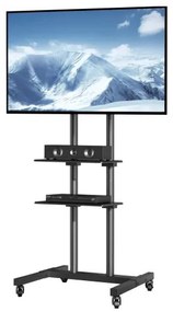 VEVOR Mobile TV Stand, Mobile TV Cart for 32 to 70 inch TVs, Height Adjustable Portable TV Stand with Wheels, Double Tray for Audio-Visual Devices, Rolling TV Stand with Mount for Bedroom, Living Room